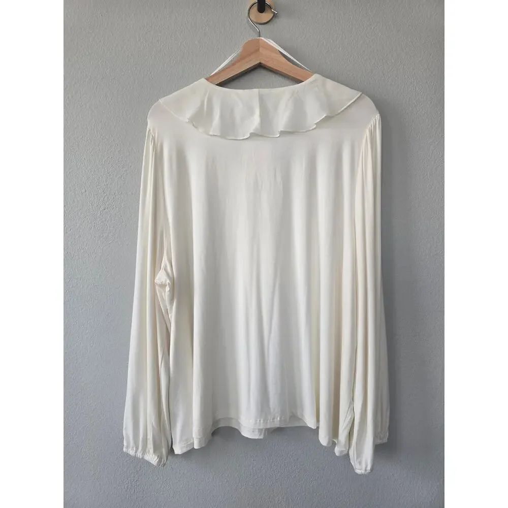 NWT Cable & Gauge 3X White Ruffle V Neck Blouse Plus Size Career Top Minimalist - Picture 4 of 7